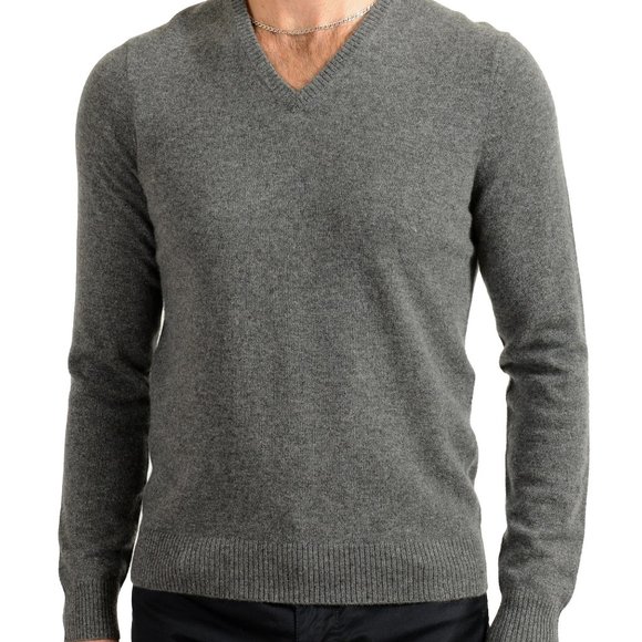 Malo Optimum Men's Gray 100% Cashmere V-Neck Pullover Sweater - Picture 1 of 6